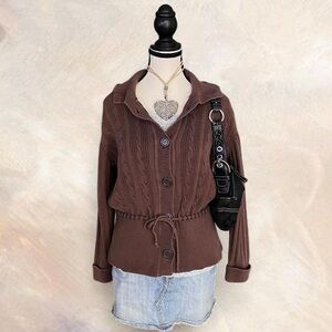 Elegant Brown Cable Knit Cardigan